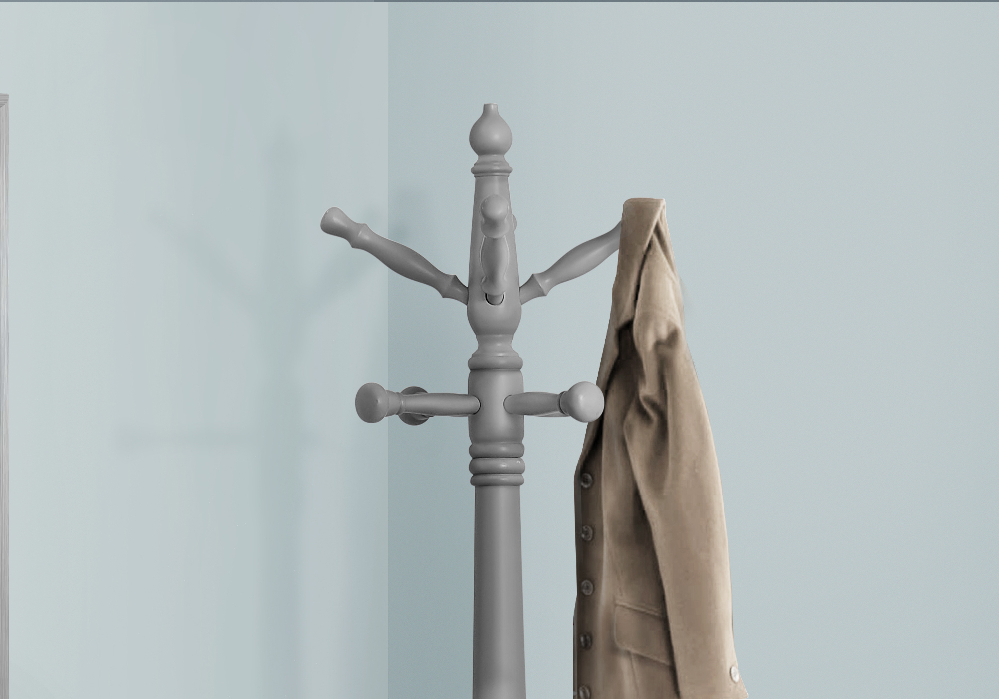 Coat Rack - 73"H, Grey Wood Traditional Style